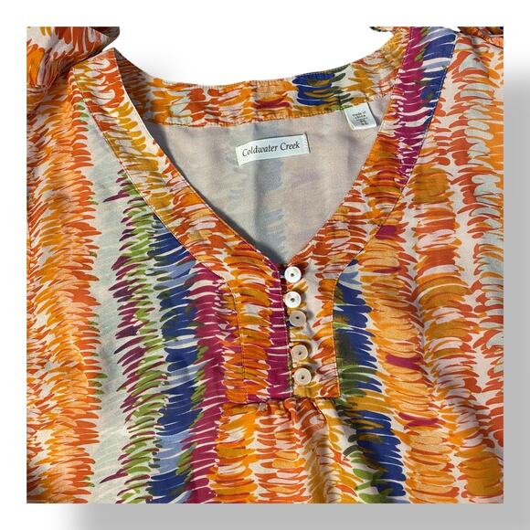 Coldwater Creek Silk Multicolor 3/4 Sleeve Blouse Womens Size PS Boho - Picture 3 of 10